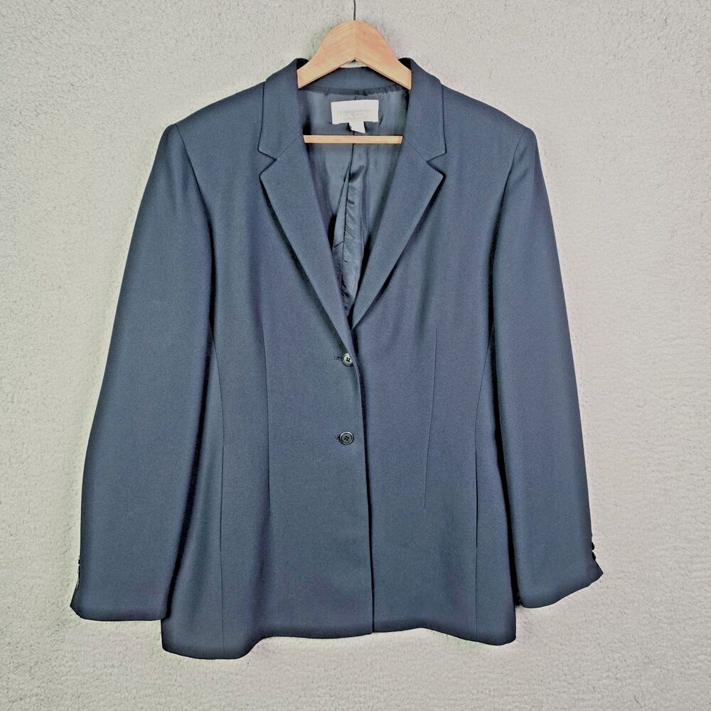 Vintage Casual Corner Navy Longline Blazer Size 16 Classic Workwear Minimalist